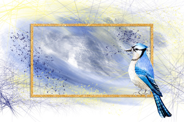 用一个金色的框架把鸟框在一个抽象的背景上图片下载
