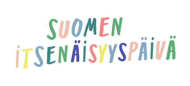 手写芬兰独立日标志欢快现代多色设计。复古灵感手型索曼Itsenäisyyspäivä。设计元素。手写彩色字母斜窄压缩帽网络横幅社交媒体发布朴素的背景图片下载