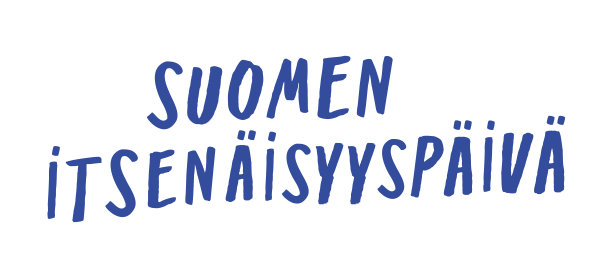 手写芬兰独立日蓝色标志欢快现代设计。复古灵感手型索曼itsenäisyyspäivä。设计元素的迹象。手写字母，大写字母，斜窄压缩帽网络横幅社交媒体发布简单的背景图片下载