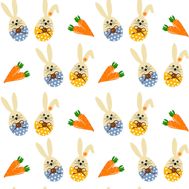 图案与卡通复活节兔子和花。图片下载