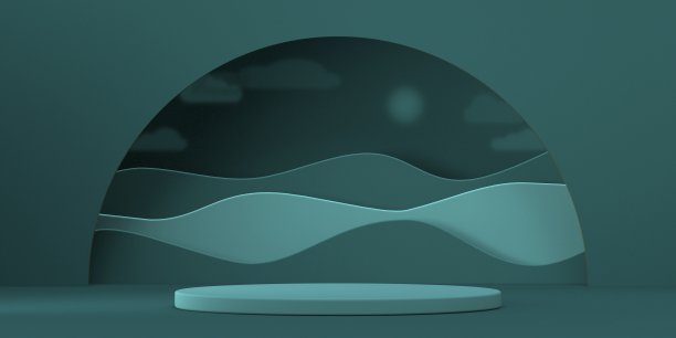 模拟平台的产品展示抽象景观在圆形框架3D图片下载
