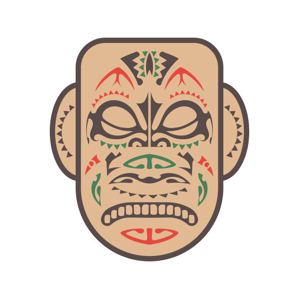 扁平风格的玛雅部落的古老面具。向量。图片下载