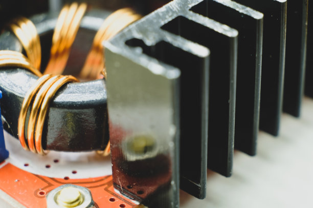 感应线圈微距照片。铁氧体基体，包裹铜线，前景为石楠图片下载