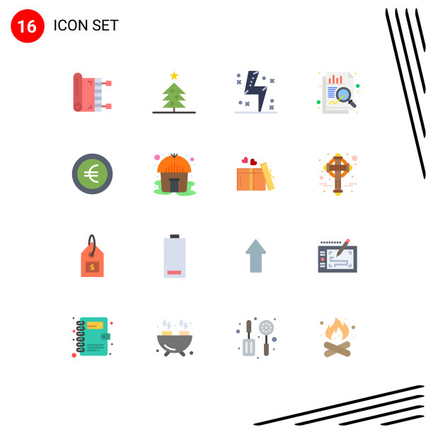 象形图设置16个简单的单色欧元图片下载