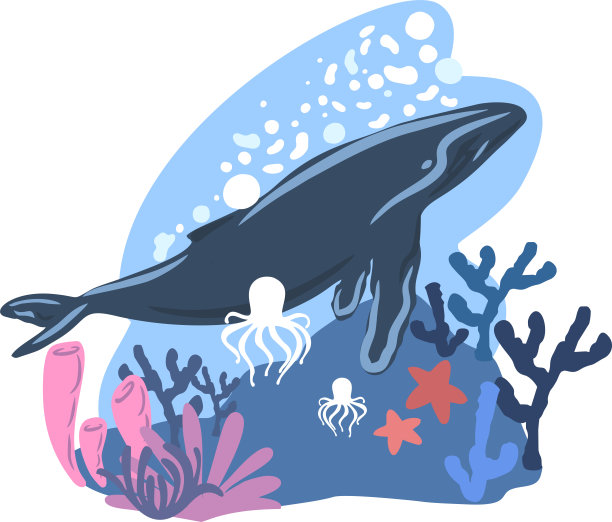 世界海洋日。庆祝活动致力于保护和保护世界的海洋、水和生态系统。矢量图像海浪，鱼和植物，鲸鱼图片下载