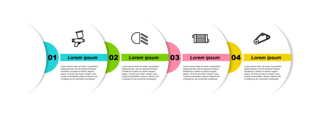 设有喷漆枪，远光灯，汽车散热器冷却系统和同步带套件。业务信息模板。向量图片下载