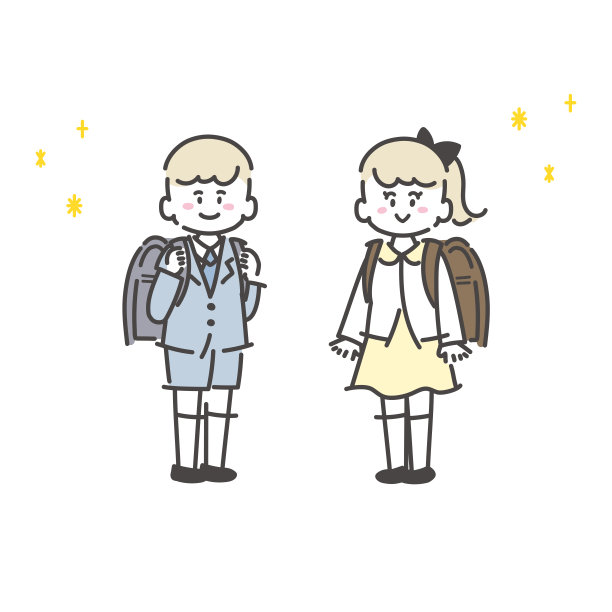 这是一个新的一年级学生排队的例子。向量。图片下载