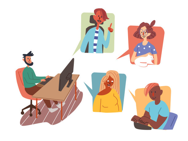 在线视频会议和在家开会。图片下载