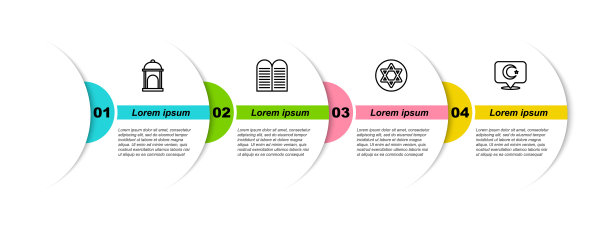 穆斯林清真寺，戒律，大卫之星和新月。业务信息模板。向量图片下载