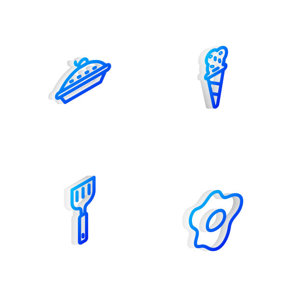 设定等距线冰淇淋在华夫蛋筒，自制派，铲和炒蛋图标。向量图片下载