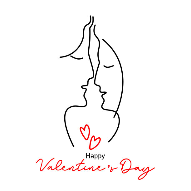 男人和女人面孔的剪影。艺术线条的面孔。婚礼的请柬。情人节贺卡。爱你。图片下载