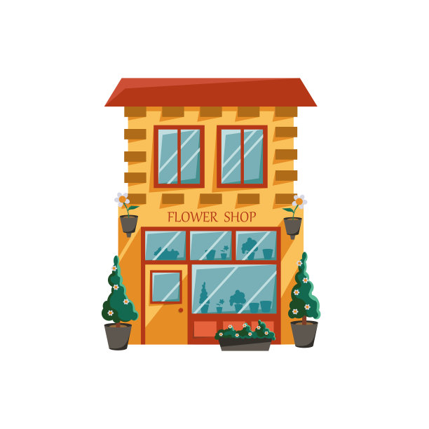 花店。立面为扁平风格的商店建筑。城市小商店孤立在白色的背景。矢量图图片下载