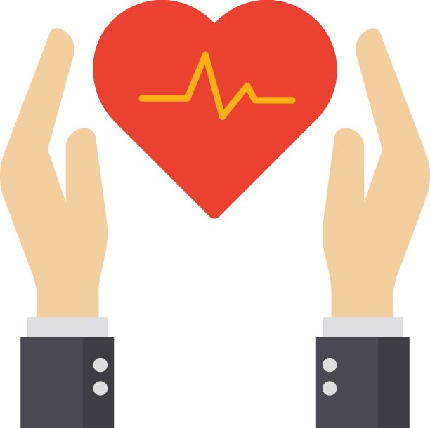 心脏护理保险概念，健康保险政策矢量颜色图标设计，财务损失保护符号在白色背景，风险管理标志，图片下载