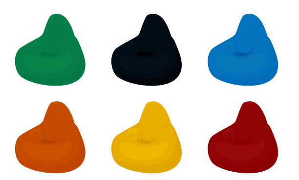 豆袋椅卡通设置孤立在白色图片下载