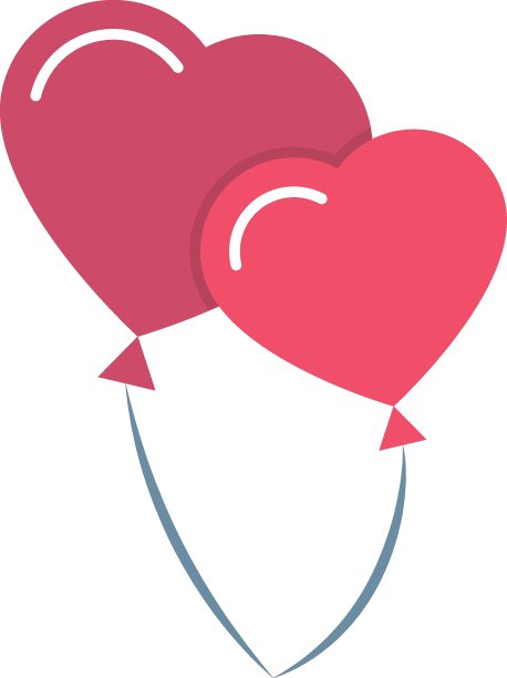 心形气球与弦的概念，情人节庆祝装饰元素向量颜色图标设计，爱和浪漫的象征在白色的背景图片下载