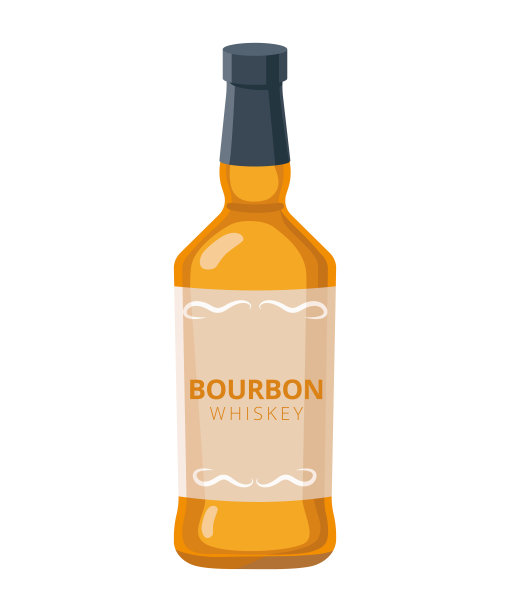 波旁威士忌酒瓶-矢量插图在平面设计孤立的白色背景图片下载