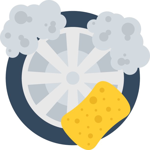 轮胎和消毒车轮概念矢量颜色图标设计，新冠汽车清洁服务符号在白色背景，车辆消毒标志，图片下载