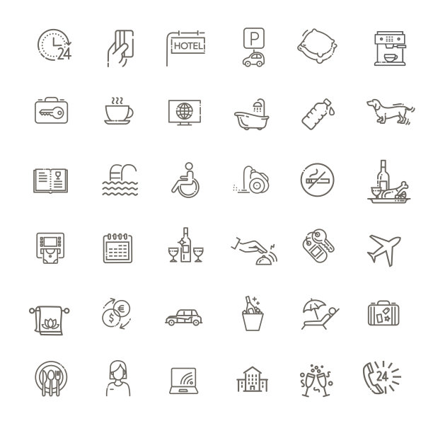 酒店服务概念说明。细线矢量图标图片下载