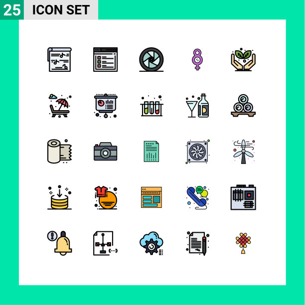 包装25个现代填充线平面颜色的标志图片下载