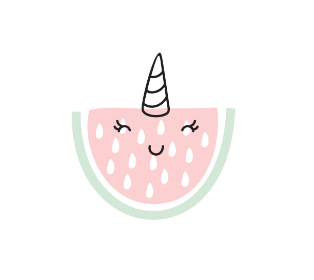 可爱的卡通独角兽西瓜，矢量斯堪的纳维亚风格。婴儿设计的生日邀请或婴儿送礼会，海报，服装，婴儿墙艺术和明信片图片下载