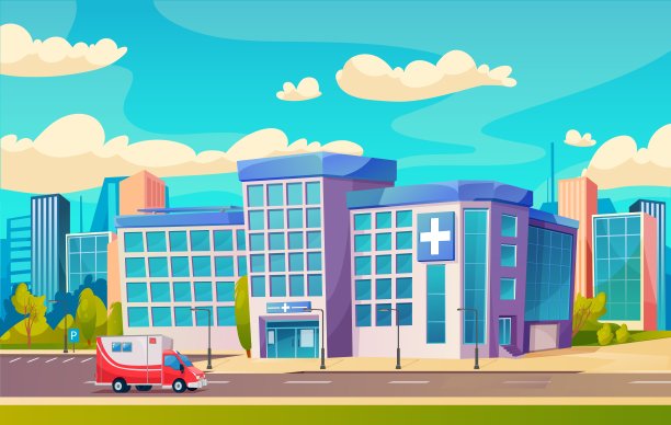 医院大楼城市诊所救护车图片下载