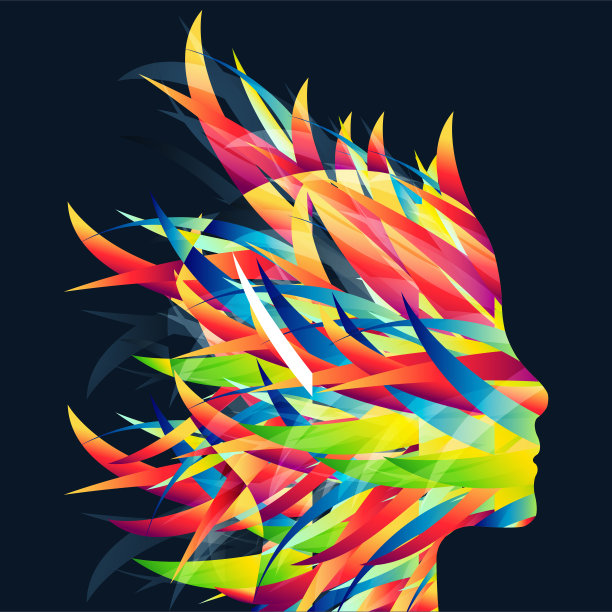 人头的轮廓是在彩色波浪的帮助下形成的。图片下载