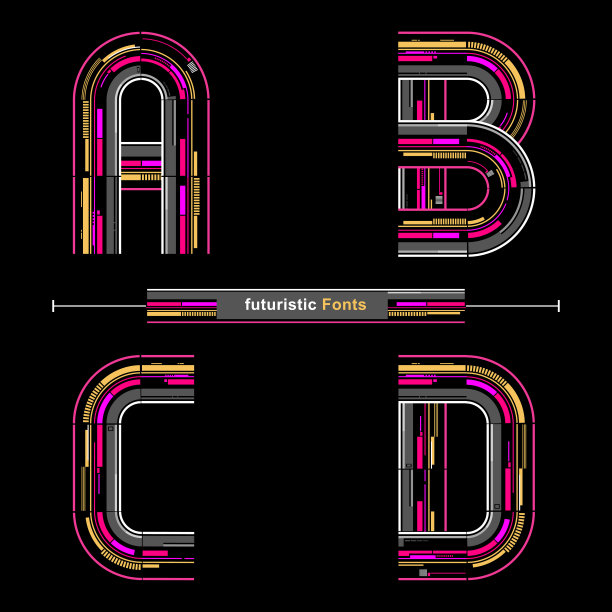 字母排印字体未来主义现代风格在一套ABCD图片下载