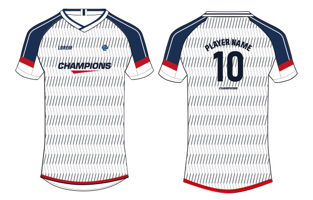 运动运动衫t恤设计概念矢量模板，运动主动穿概念与前和后视图为足球，板球，足球，排球，橄榄球，网球和羽毛球制服图片下载