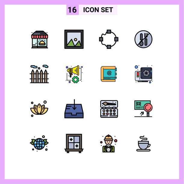 16主题平色填充线条和可编辑图片下载