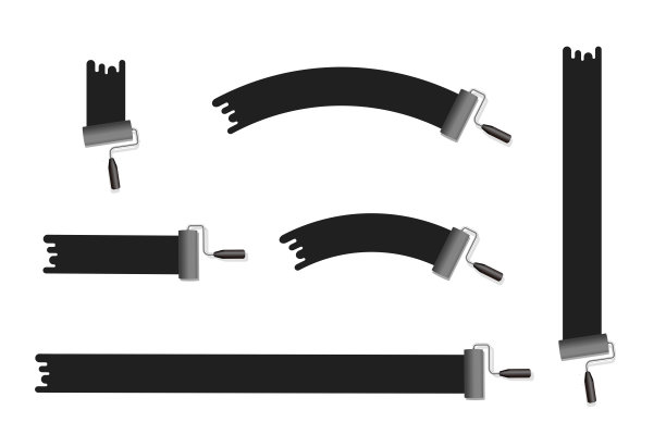 滚筒油漆工，画笔矢量插图。各种形状(黑色)图片下载