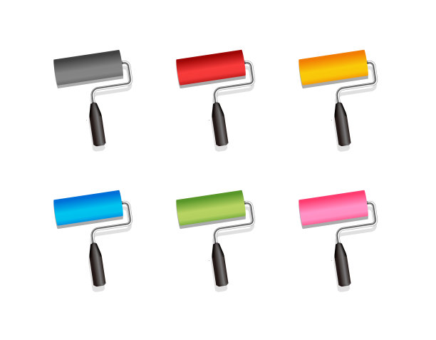 滚筒油漆工，画笔矢量插图。颜色变化。图片下载