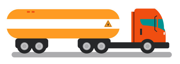 有油标志的卡车，油箱拖车。平面设计说明。向量图片下载