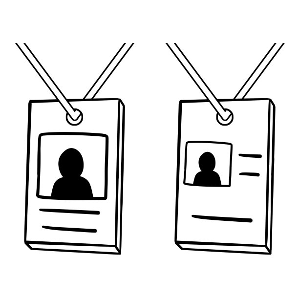 徽章。带照片的身份证。绳子上的涂鸦ID和个人信息。素描漫画插图图片下载