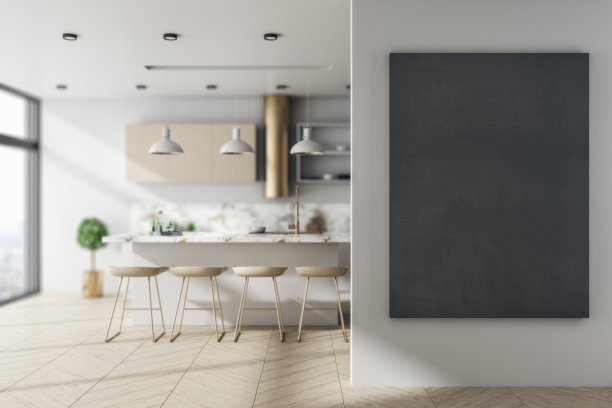 豪华厨房内部和空白黑色横幅图片下载