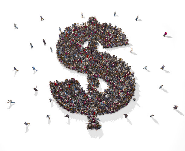 一大群人在白色背景上形成美元标志图片下载