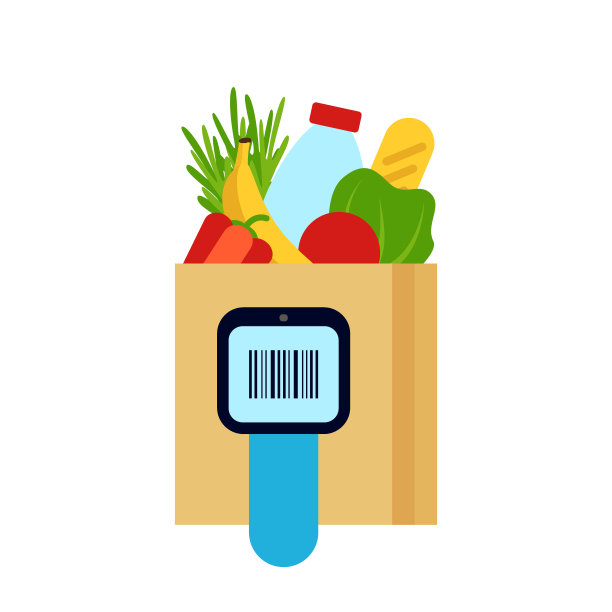 超市自助结账扫描器付款服务。单独的安全购买在商店的买家。扫描、打包和付款。矢量图图片下载