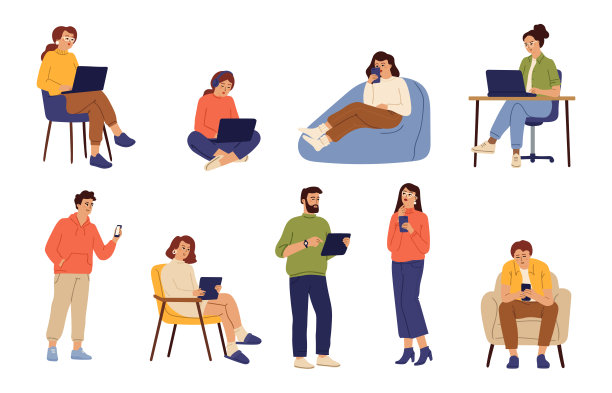 人们在线聊天社交媒体沟通矢量素材图片下载