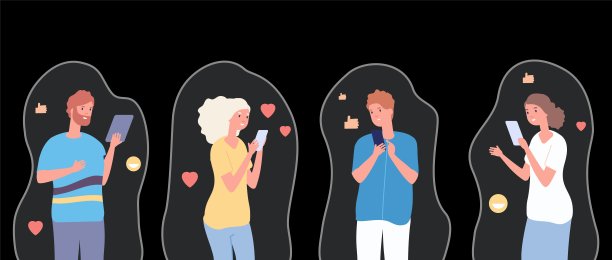 新技术的热情。电子设备上瘾症，人们使用智能手机。社交孤独，现代聊天概念。生活离不开手机向量隐喻图片下载