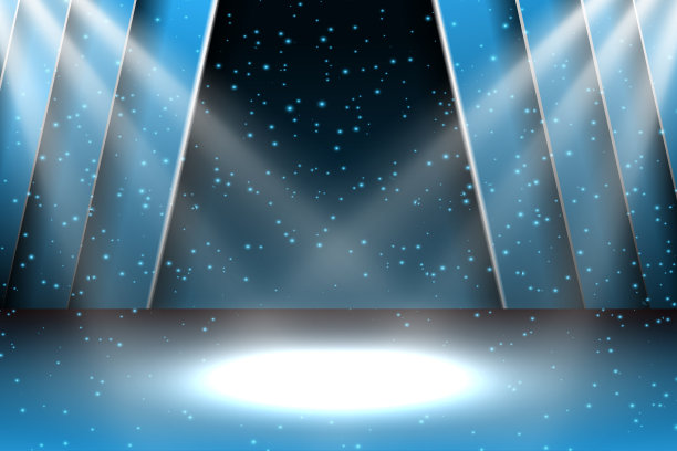 带有灯光的节日设计。海报音乐会，派对，剧院，舞蹈模板。有窗帘的舞台。海报模板配灯素材图片