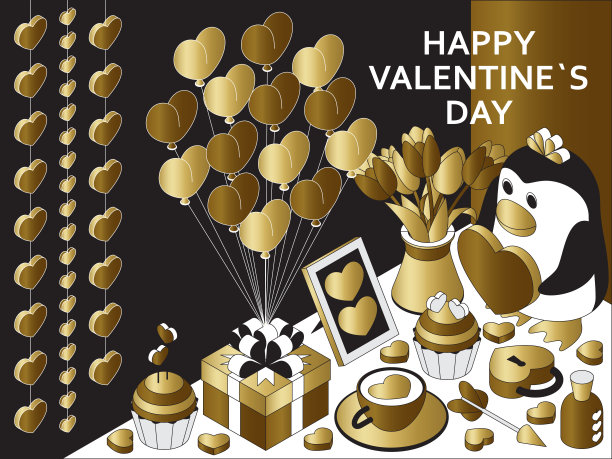 快乐的情人节背景与可爱的等距元素。贺卡和爱的模板图片下载