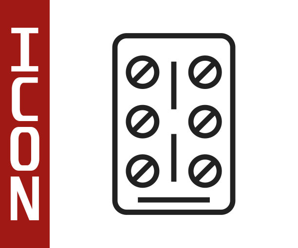 黑线丸在吸塑包装图标孤立在白色背景。医药包装片，维生素，抗生素，阿司匹林。向量图片下载