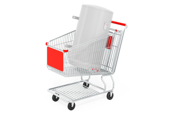 购物车内的电锅炉，白色背景上的3D渲染隔离图片下载