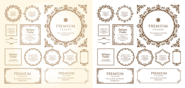 各式各样的古董框架材料和装饰材料的设计图片下载