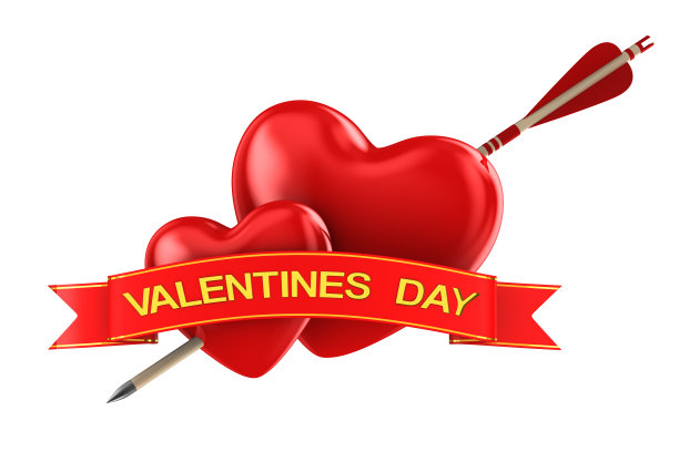 白色背景上的箭和两颗心。孤立的3 d演示图片下载