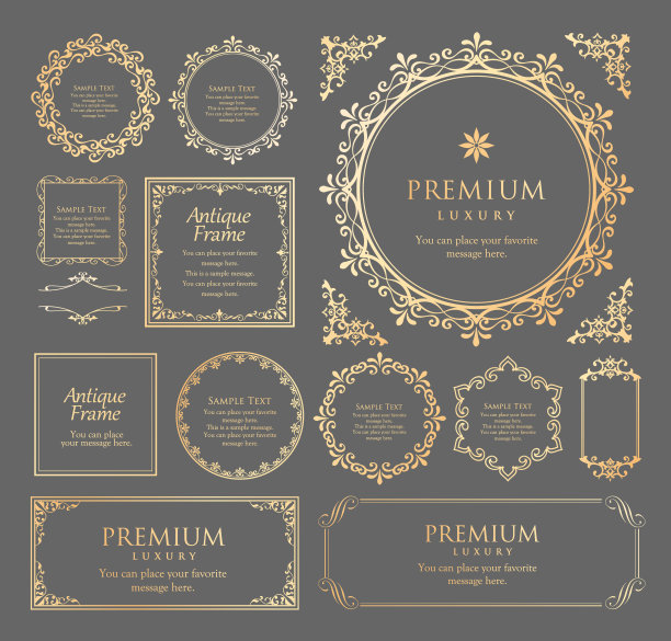 各式各样的古董框架材料和装饰材料的设计图片下载