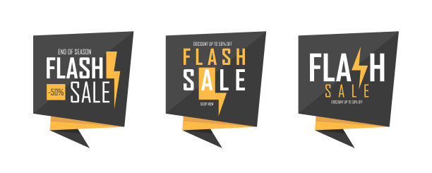 Flash出售。特别优惠标签与闪电闪电购物折扣，促销和广告。图片下载