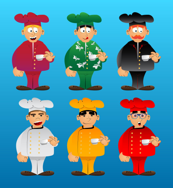 穿着制服的厨师在喝咖啡。图片下载