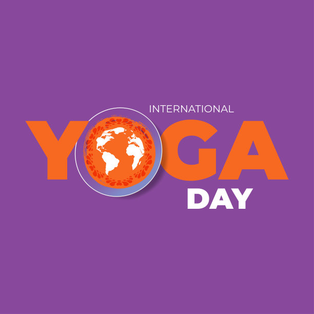国际瑜伽日庆祝6月21日。贺卡，海报，横幅，传单，明信片概念设计。橙色的纸字瑜伽在紫色的背景。矢量图图片下载