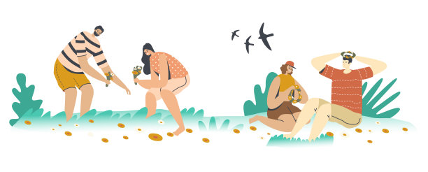 夏季季节业余时间，浪漫。快乐的男性或女性角色拾起美丽的鲜花编织花环图片下载