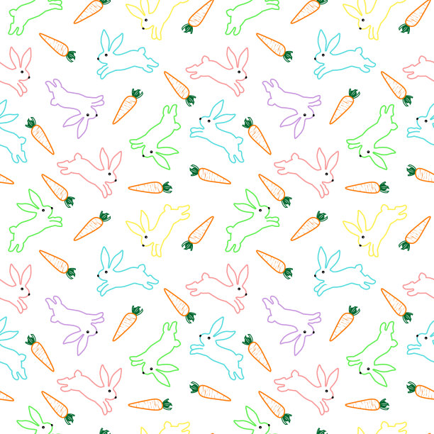 图案与多色复活节兔子和胡萝卜。图片下载